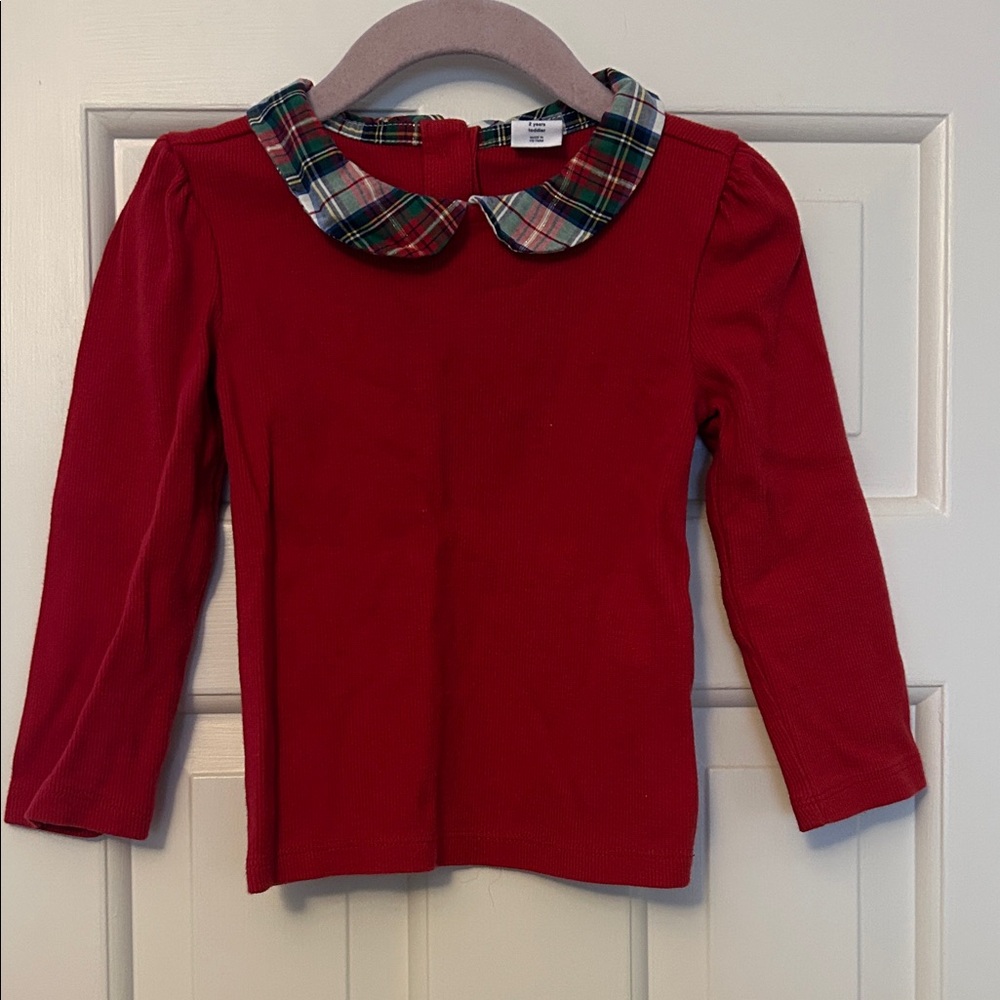 GAP Red Long Sleeve Kids Tee with Plaid Collar